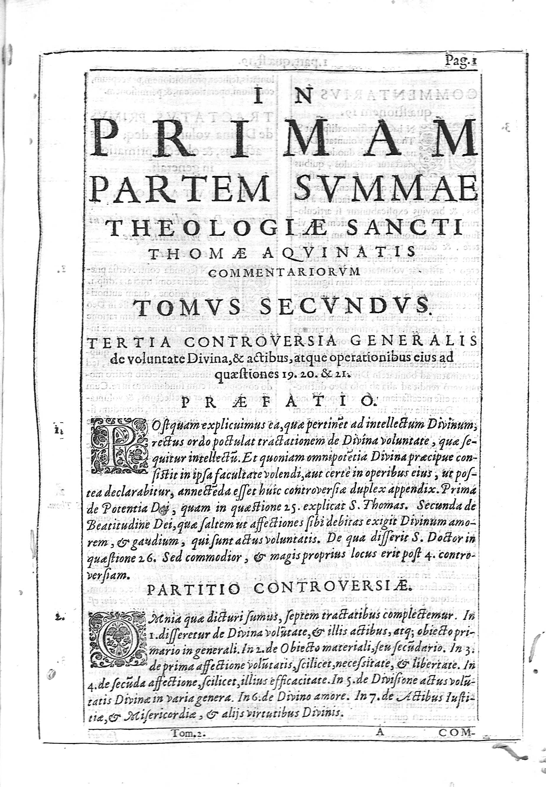 [In primam partem summae theologiae Sancti Thomae Aquinatis... Tomus Secundus y Tertia Controversiae] 1