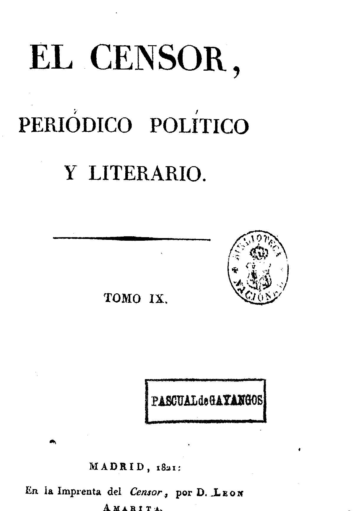 El Censor, periódico político y literario. Tomo IX