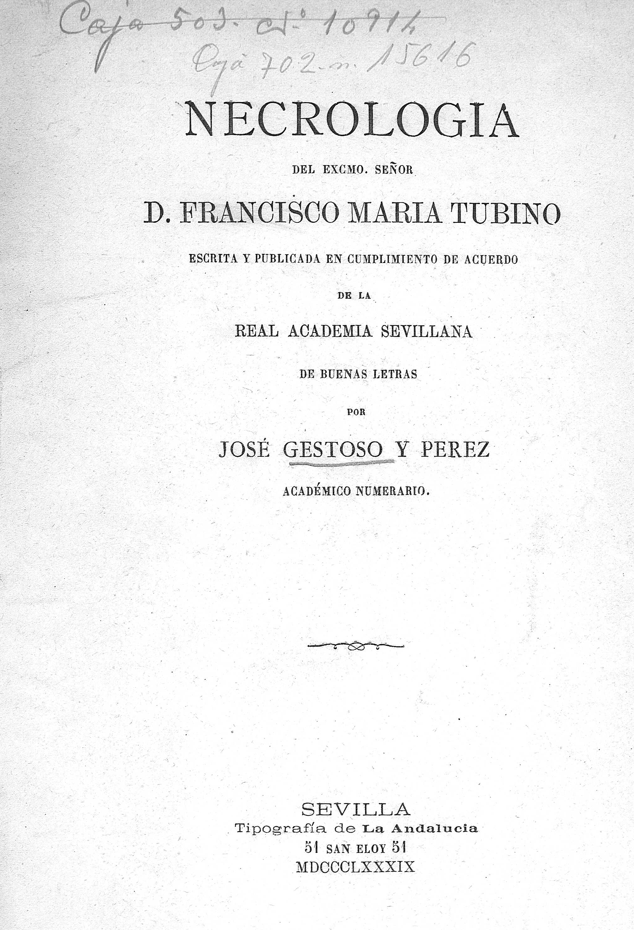 Necrológica del Excmo. Señor D. Francisco Maria Tubino