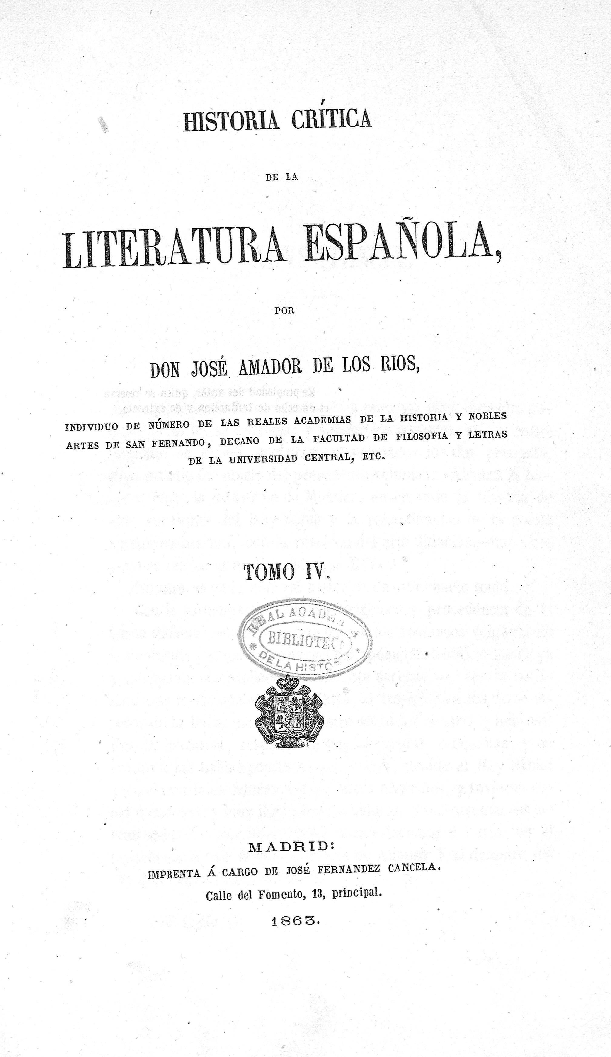 Historia crítica de la literatura española. Tomo IV.