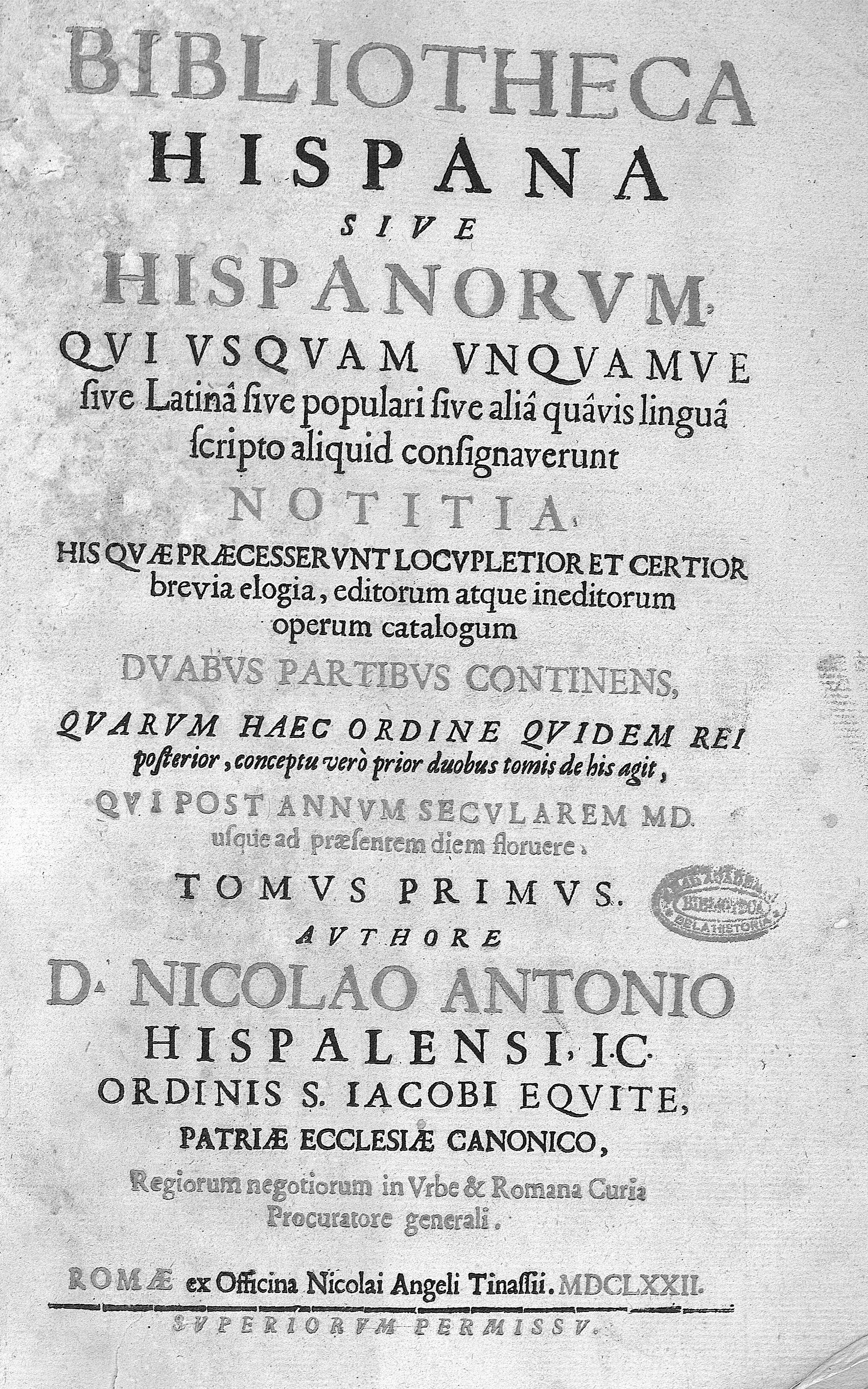 Bibliotheca hispana sive hispanorvm... Tomvs primvs