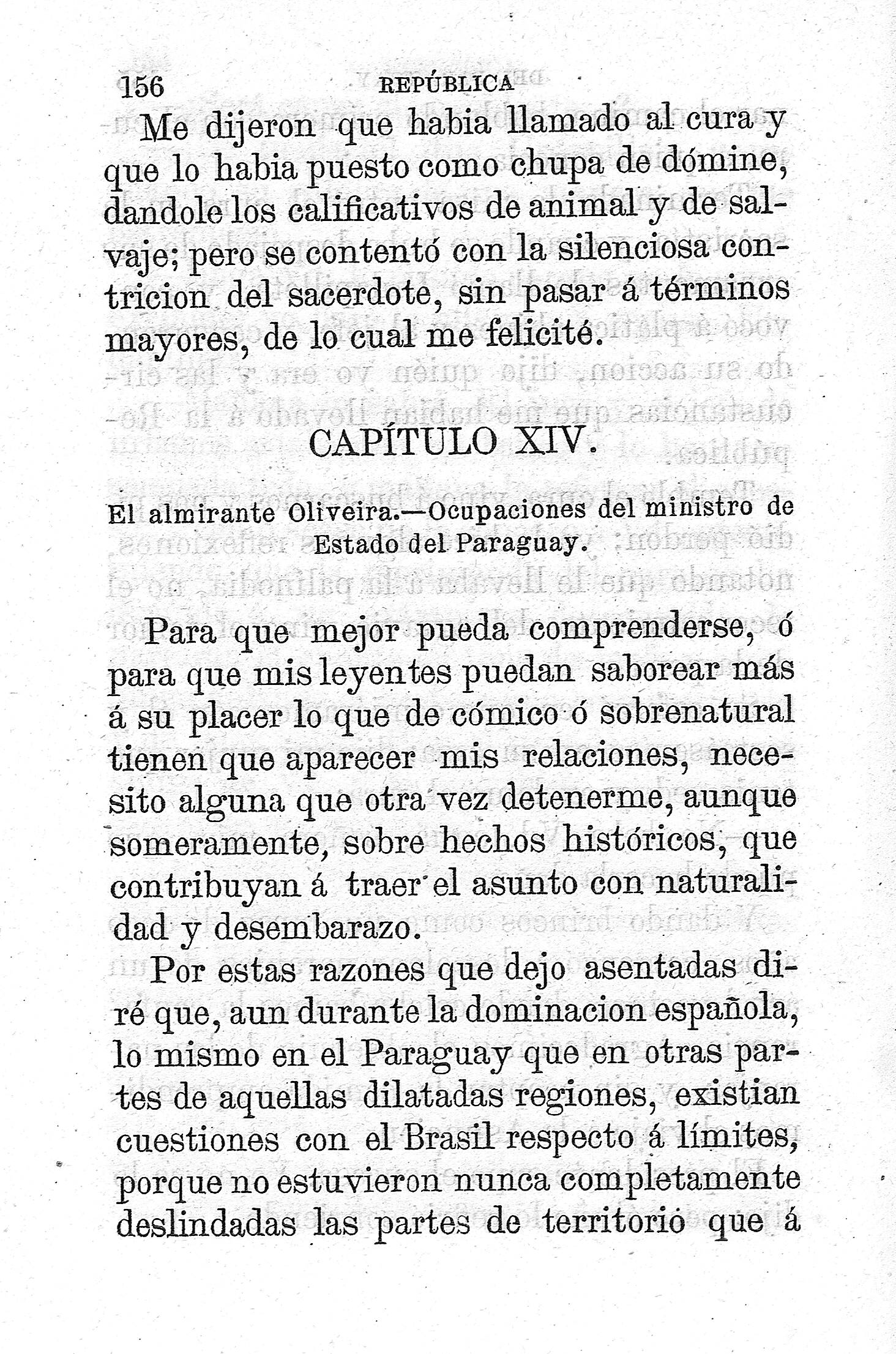 Capitulo XIV. El Almirante Oliveira.- Ocupaciones del ministerio de Estado de Paraguay
