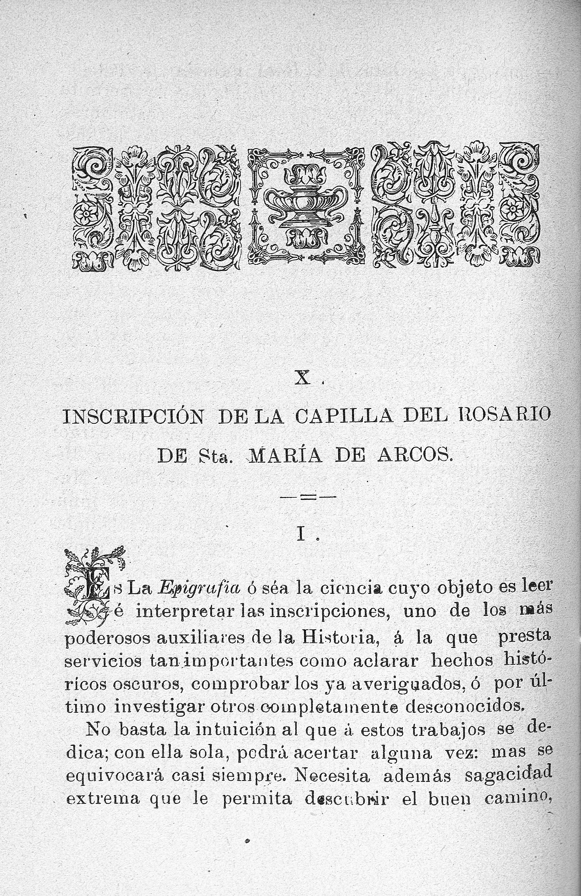 X. Inscripción de la Capilla del Rosario de Sta. María de Arcos