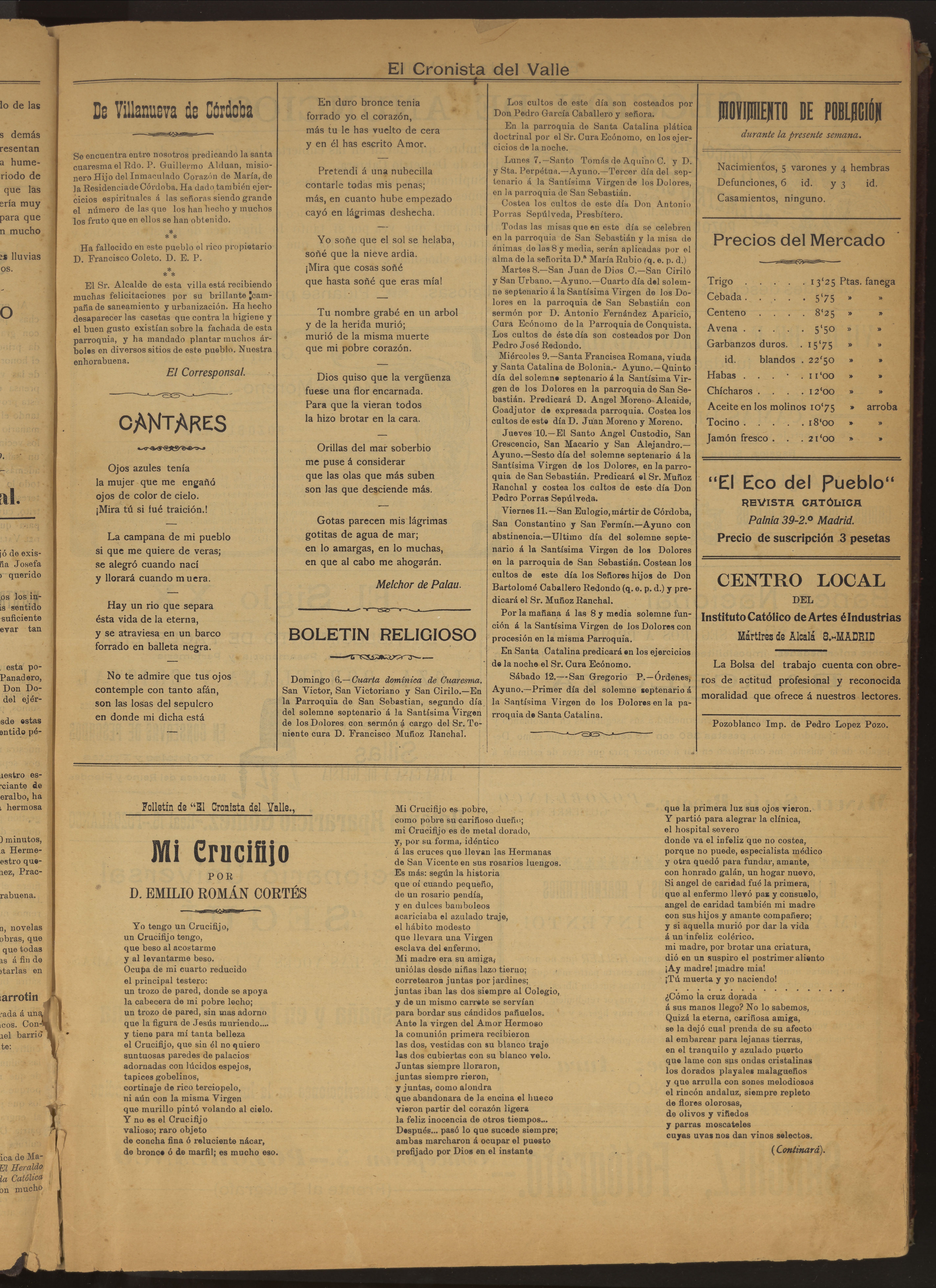 'El Cronista del Valle' - Época 1ª Año I Número 1 - 1910 marzo 05