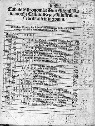 [Tabule Astronomice Divi Alfonsi Romanum et Castilie Regis...]