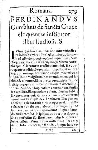 Ferdinandvs Gunsaluus de Sancta Cruce eloquentiae institutor illius studiosis. S.     