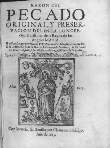 Razon del pecado original y preservacion del en la Concepcion Purissima de la Reyna de los Angeles Maria   