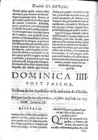 Dominica IIII post Pascha. Tristeza de los Apostoles en la ausencia de Christo