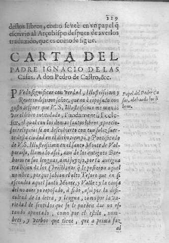 Carta del Padre Ignacio de las Casas. A Don Pedro de Castro.
