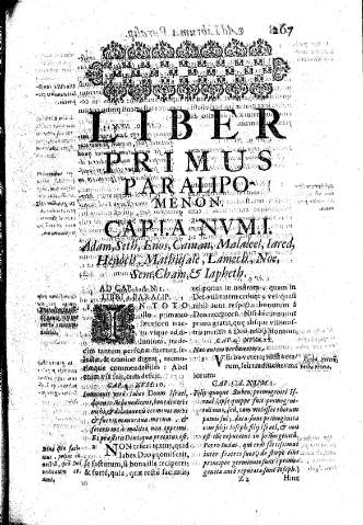Liber Primus Paralipomenon. Cap.I.A  Nvm.I. Adam, Seth, Enos, Cainan