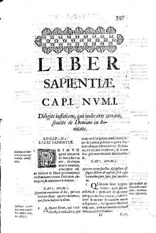 Liber Sapientiae. Cap.I. Nvm.I. Diligite iustitiam, qui iudicatis terram, sentite de Domino in bonitate