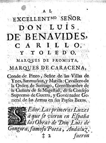  Al Excellentissimo Señor Don Luis de Benavides, Carillo, y Toledo ...