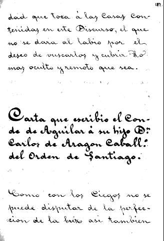 Carta que escribio el Conde de Aguilar a su hijo Don Carlos de Aragon Caballero de la Orden de Santiago