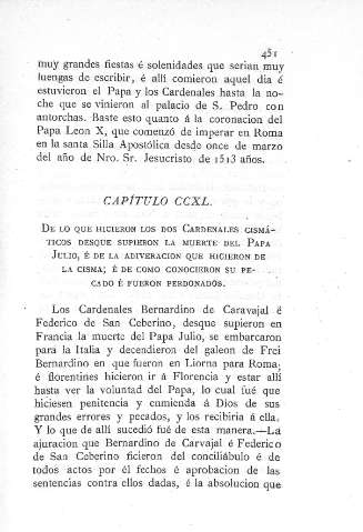 CCXL. De lo que hicieron los dos Cardenales cismáticos desque supieron la muerte del Papa Julio... 
