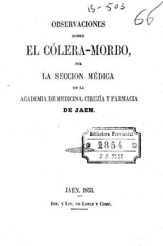 Observaciones sobre el cólera-morbo, por la sección médica de la Academia de Medicina, Cirujía y Farmacia de Jaén
