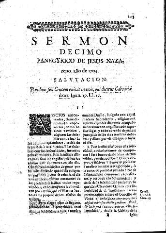 Sermon Decimo. Panegyrico de Jesus Nazareno, año de 1704