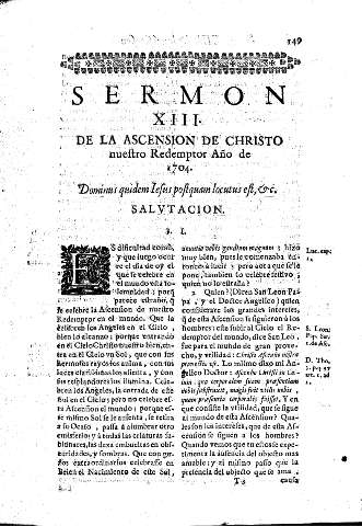 Sermon XIII. De la Ascension de Christo nuestro Redemptor. Año de 1704