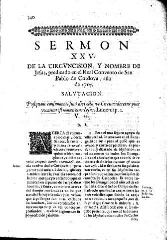Sermon XXV. De la Circvncision, y Nombre de Jesus, predicado en el Real Convento de San Pablo de Cordova, año de 1705 