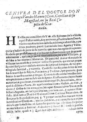 Censura del Doctor Don Lorenço Vander Hamen y Leon, Capellan de su Magestad, en su real Capilla de Granada.