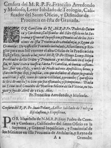 Cenfura del M.R.P.Fr. Fracifco Arredondo y Mofcofo, Letor Iubilado de Teologia ...