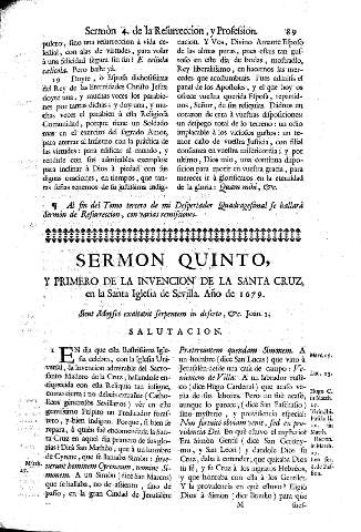 Sermon Quinto y Primero de la Invencion de la Santa Cruz