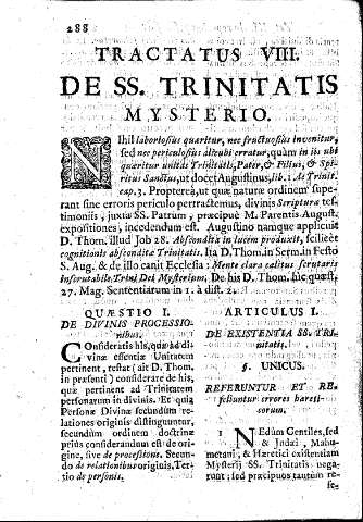 Tractatus VIII. De SS. Trinitatis Mysterio  -  Quaestio I. De Divinis Processionibus