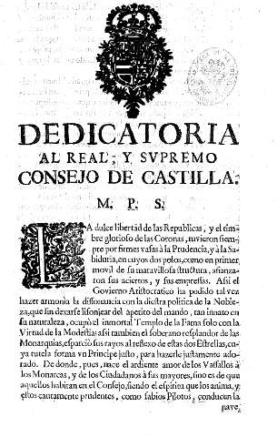 Dedicatoria al real y svpremo Consejo de Castilla