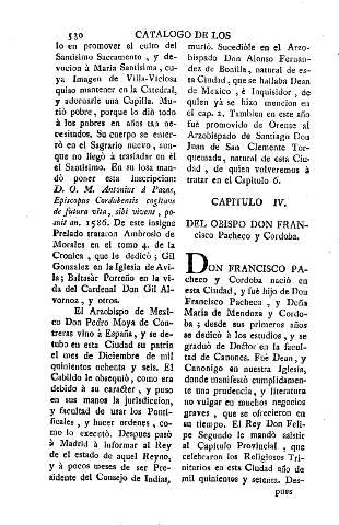 Capitulo IV. Del Obispo Don Francisco Pacheco y Cordoba