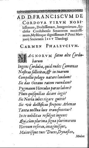 Ad D. Franciscvm de Cordova virvm nobilissimum, Doctissimum, Inteferrimum, Ecclesiae ...