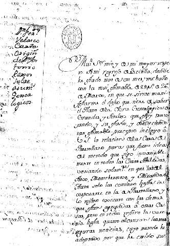 Dn. Ferdo. Velasco Cartas origin de Dn. Antonio Ramos sobre asunt. genealogicos 