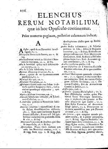 Elenchus rerum notabilium, quae in hoc Opusculo continentur