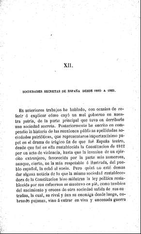XII. Sociedades secretas de España desde 1820 á 1823