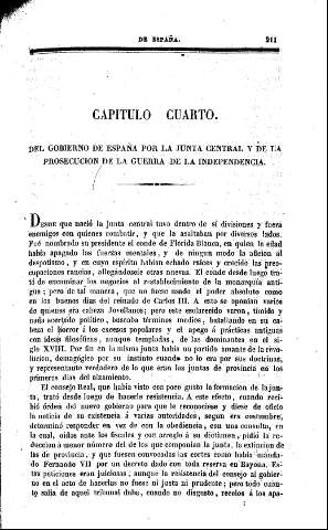 Capítulo Cuarto. Del gobierno de España por la Junta Central y de la prosecución de la Guerra de la Independencia