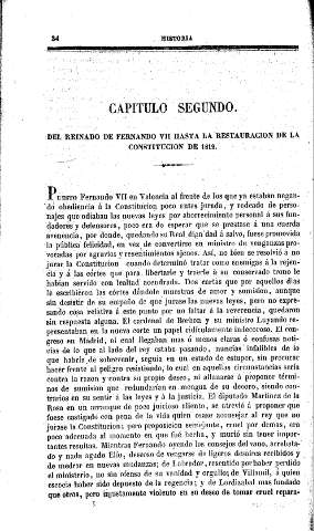 Capítulo Segundo. Del reinado de Fernando VII hasta la restauración de la Constitución de 1812