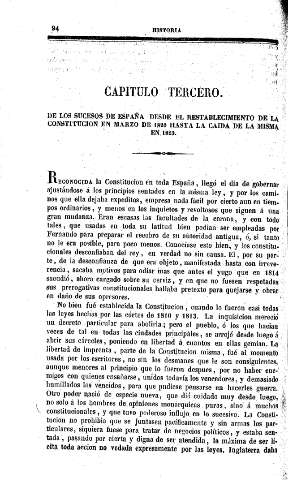 Capítulo Tercero. De los sucesos de España desde el restablecimiento de la Constitución en marzo de 1820 hasta la caida de la misma en 1823