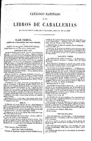 Catálogo razonado de los Libros de Caballería que hay en lengua castellana ó portuguesa, hasta el año de 1800