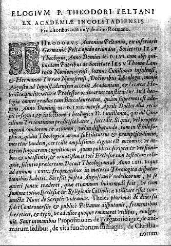 Elogium P. Theodori Peltani ex. Academiae ingolstadiensis