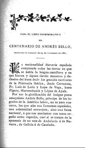 Para el libro conmemorativo del centenario de Andrés Bello