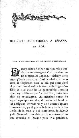 Regreso de Zorrilla a España en 1866