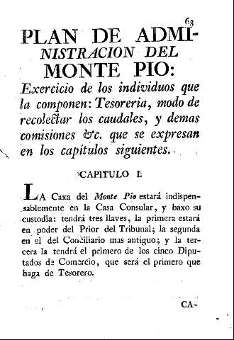 Plan de administracion del Monte Pio: Exercicio de los individuos que la componen ... Capítulo I