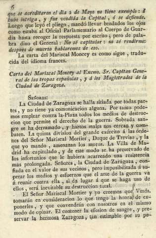 Carta del Mariscal Moncey al Excmo. Sr. Capitan General de las tropas españolas ...
