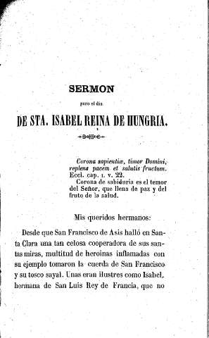Sermón para el día de Sta. Isabel Reina de Hungría
