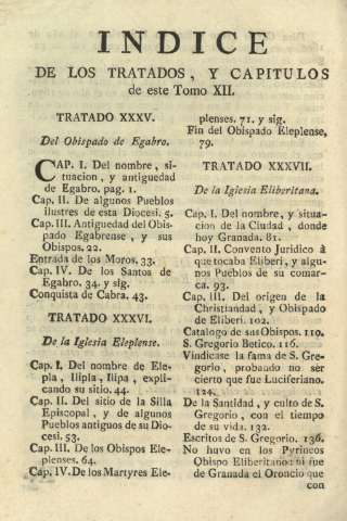 Indice de los tratados, y capitulos de este Tomo XII
