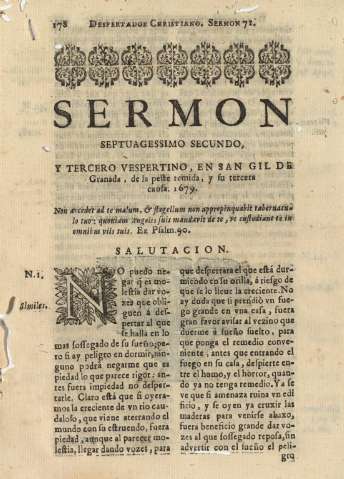 Sermon septuagessimo secundo, y tercero vespertino, en San Gil de Granada, de la peste temida, y su tercera causa 1679