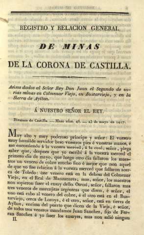 Registro y relacion orden de minas de la Corona de Castilla