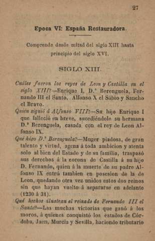 Epoca VI: España Restauradora. Siglo XIII