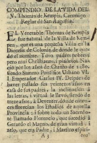 Compendio de la vida del V. Thomas de Kempis, Canonigo Reglar de San Agustin