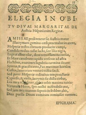 Elegia in obitv divae Margaritae de Austria Hispaniarum Reginae