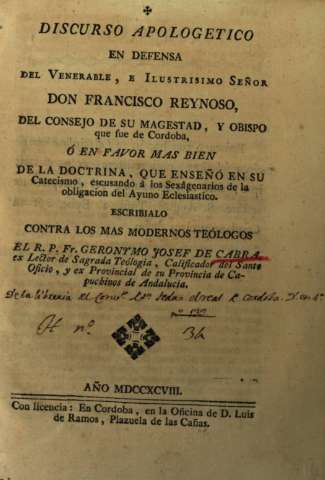 Discurso apologetico en defensa del Venerable, e Ilustrisimo Señor Don Francisco Reynoso...
