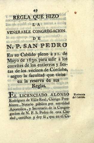 Regla que hizo la Venerable Congregacion de N. P. san Pedro